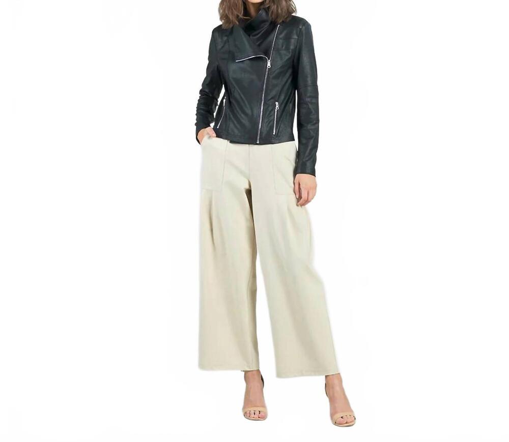 NEW CLARA S women's liquid leather drape neck zip jacket in black